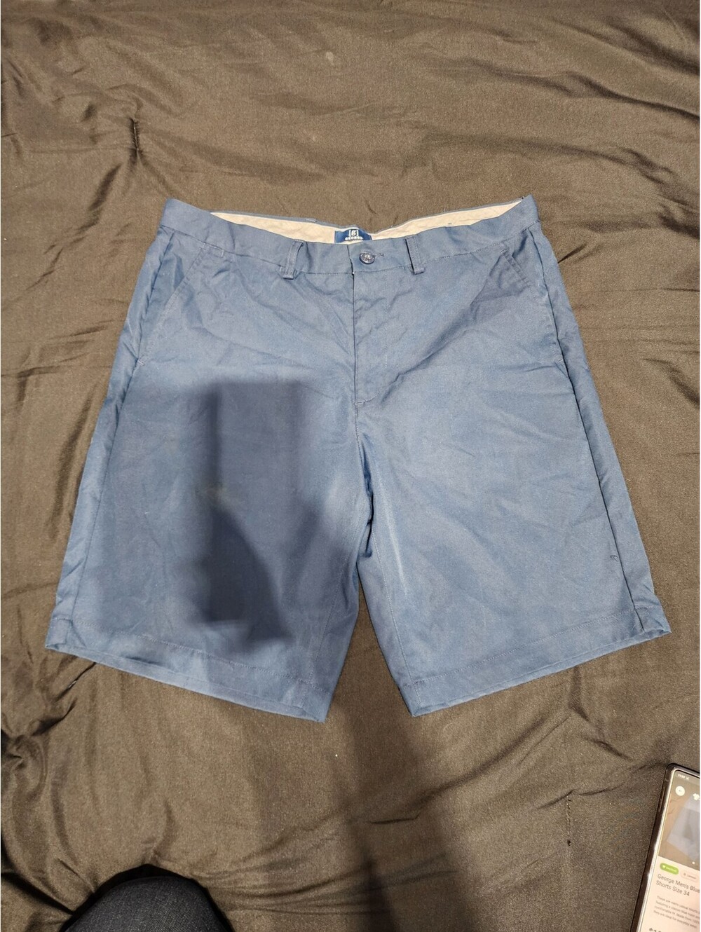 George Men's Blue Polyester Flat Front Button Shorts Solid GE21107